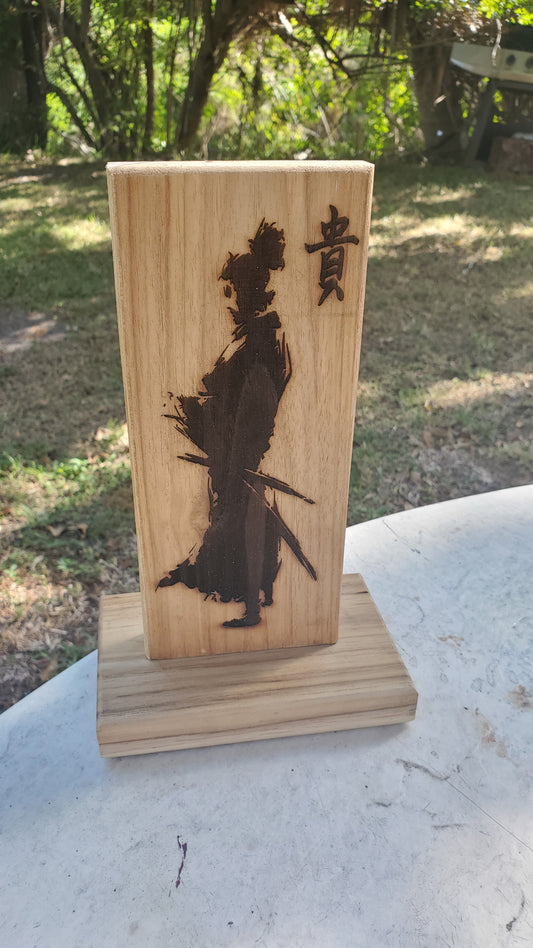 samurai wood engraving